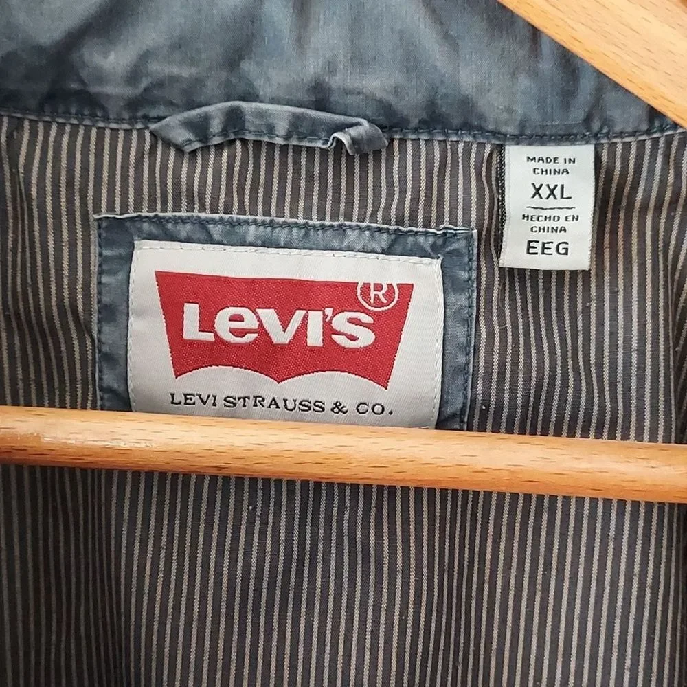 Vintage Levi's Men's XXL Bomber‎ Jacket Blue Distressed Hooded Coat